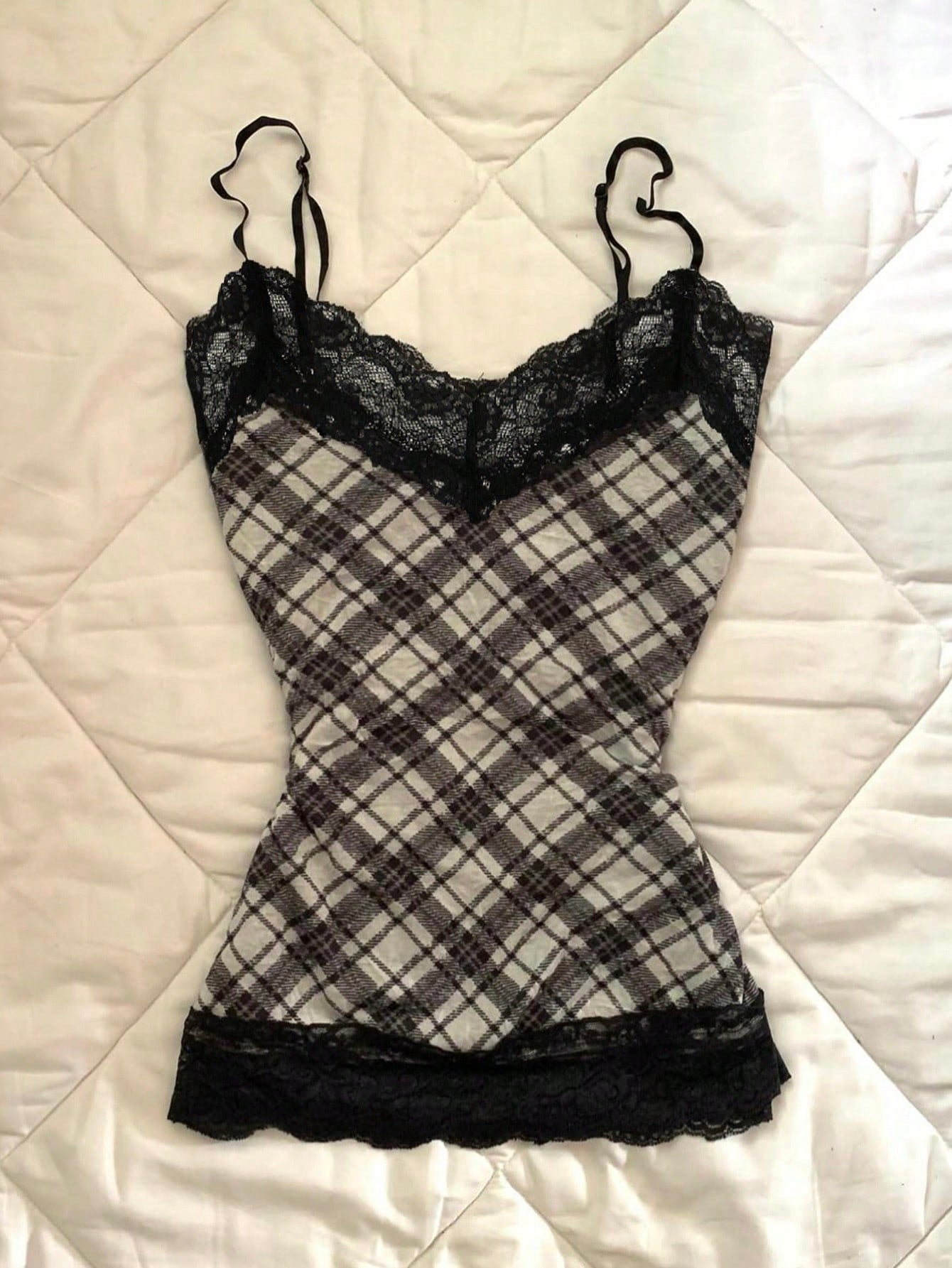 IslaSuriya Women's Summer New Y2K Plaid Lace Patchwork Versatile Slim Fit Flattering Plus Size Camisole Tank Top