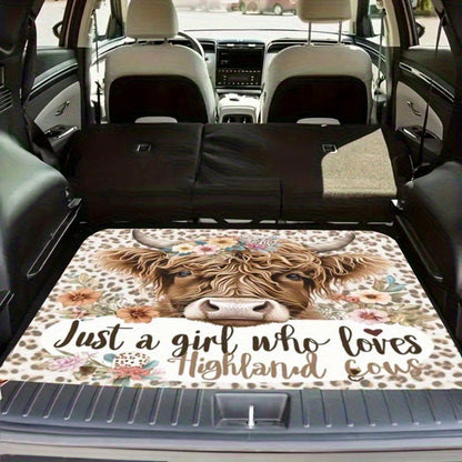 Item Picture 1pc Creative Highland Cow Car Trunk Mat Made Of Polyester Fiber Decorative Car Accessory Universal Type