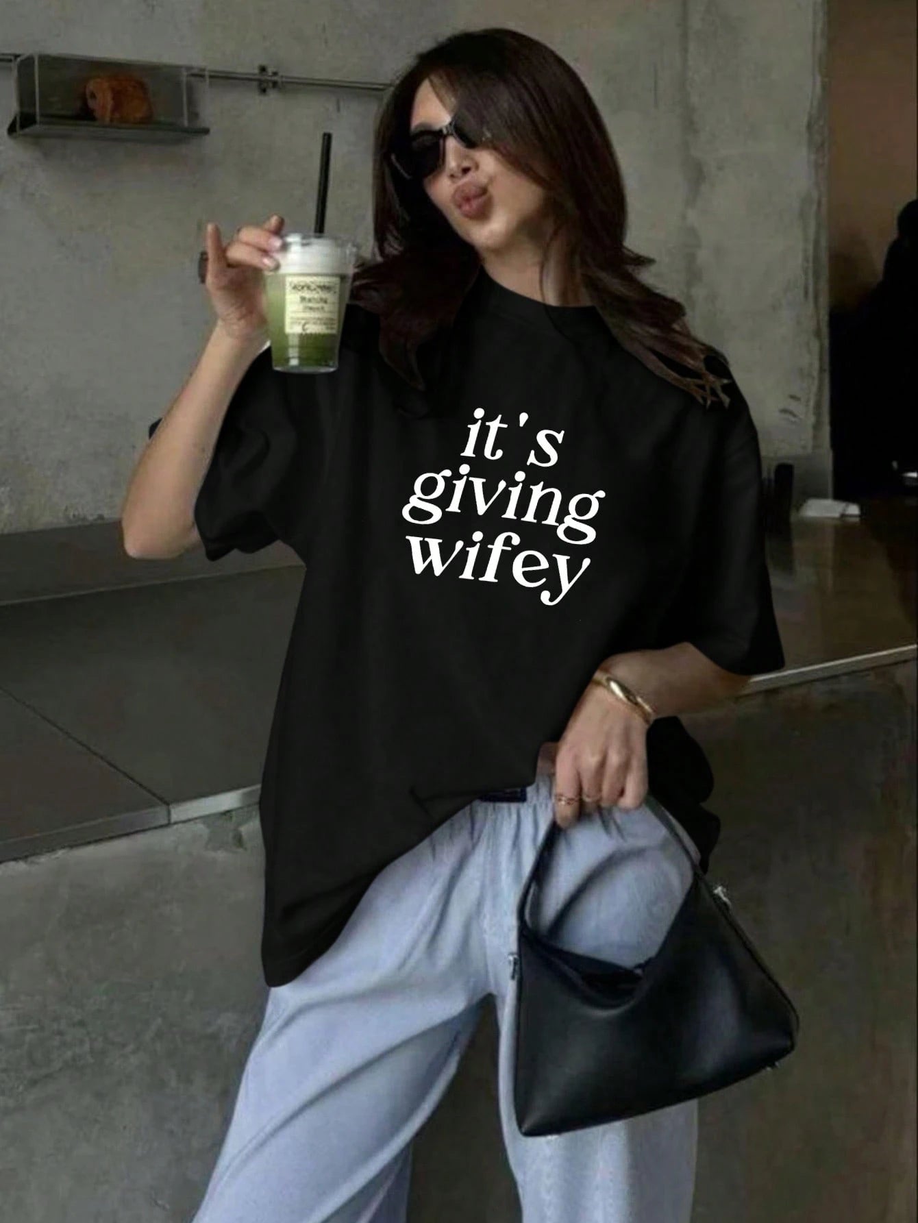 "Its Giving Wifey" Plus Size Crew Neck Short Sleeve T-Shirt- Bride-To-Be T-Shirt, Newlywed T-Shirt, Honeymoon T-Shirt Casual Black Summer