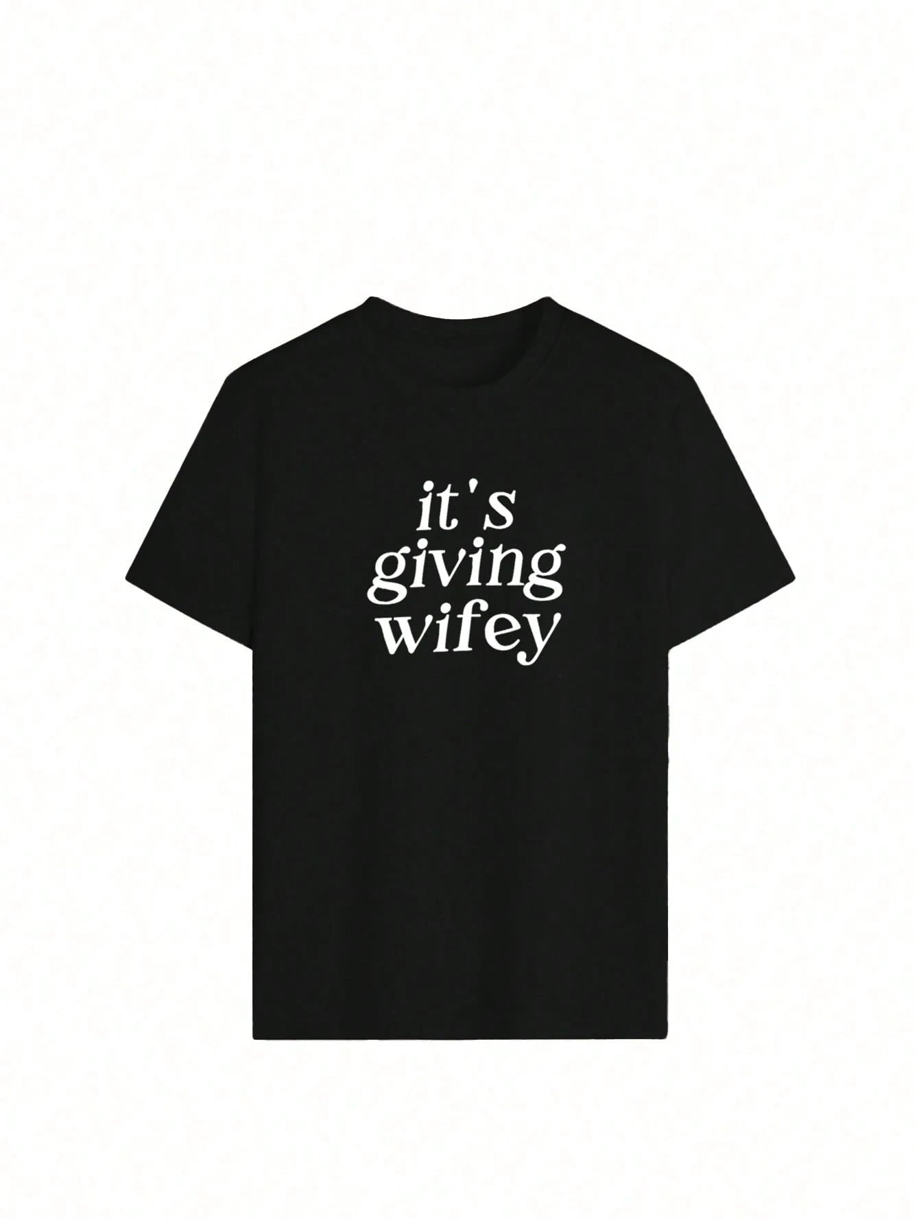 "Its Giving Wifey" Plus Size Crew Neck Short Sleeve T-Shirt- Bride-To-Be T-Shirt, Newlywed T-Shirt, Honeymoon T-Shirt Casual Black Summer