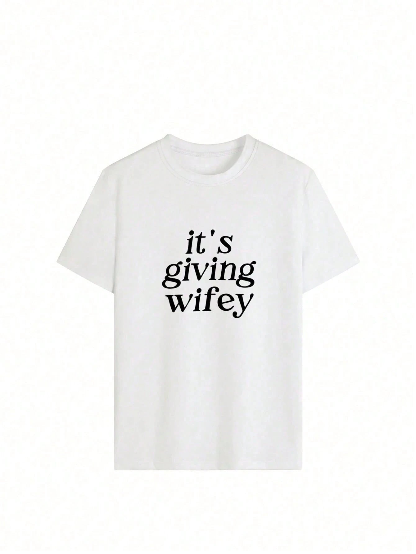 "Its Giving Wifey" Plus Size Crew Neck Short Sleeve T-Shirt- Bride-To-Be T-Shirt, Newlywed T-Shirt, Honeymoon T-Shirt Casual Black Summer