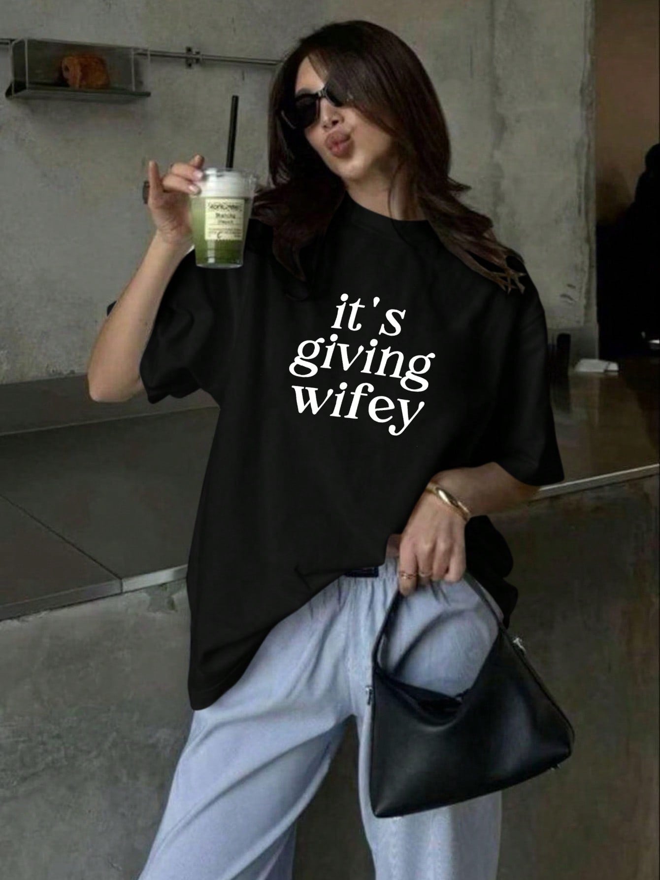 "Its Giving Wifey" Plus Size Crew Neck Short Sleeve T-Shirt- Bride-To-Be T-Shirt, Newlywed T-Shirt, Honeymoon T-Shirt Casual Black Summer