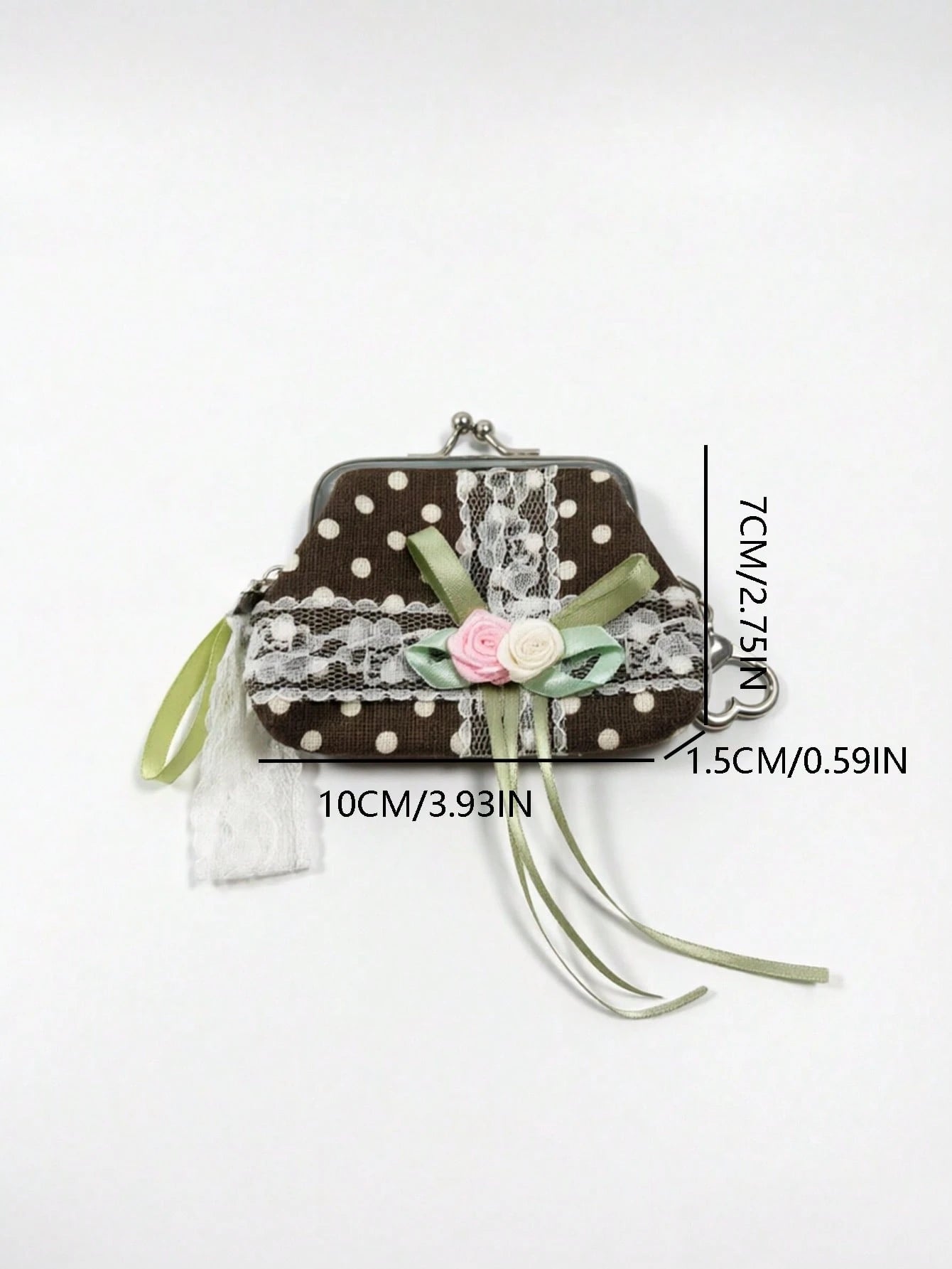 Japanese & Korean Style Niche Design Cute Polka Dot Coin Purse Pouch Storage Bag With Lace Flower Bow, Fresh Aesthetic