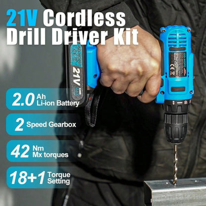 JSD-HOPE 21V Electric Drill, High-Speed Impact Drill, 10mm Chuck, Dual-Speed Adjustment, LED Working Light, Household/Outdoor Multi-Functional Drill And Screw Tightening Power Tool, Men's Gift