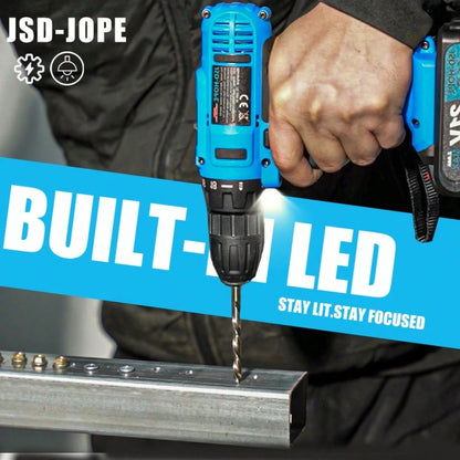 JSD-HOPE 21V Electric Drill, High-Speed Impact Drill, 10mm Chuck, Dual-Speed Adjustment, LED Working Light, Household/Outdoor Multi-Functional Drill And Screw Tightening Power Tool, Men's Gift
