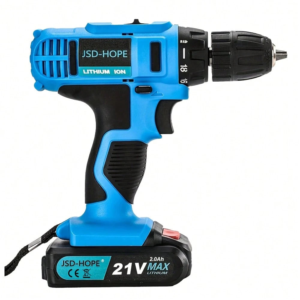 JSD-HOPE 21V Electric Drill, High-Speed Impact Drill, 10mm Chuck, Dual-Speed Adjustment, LED Working Light, Household/Outdoor Multi-Functional Drill And Screw Tightening Power Tool, Men's Gift
