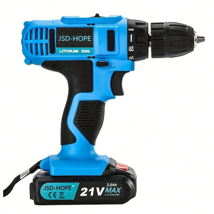 JSD-HOPE 21V Electric Drill, High-Speed Impact Drill, 10mm Chuck, Dual-Speed Adjustment, LED Working Light, Household/Outdoor Multi-Functional Drill And Screw Tightening Power Tool, Men's Gift