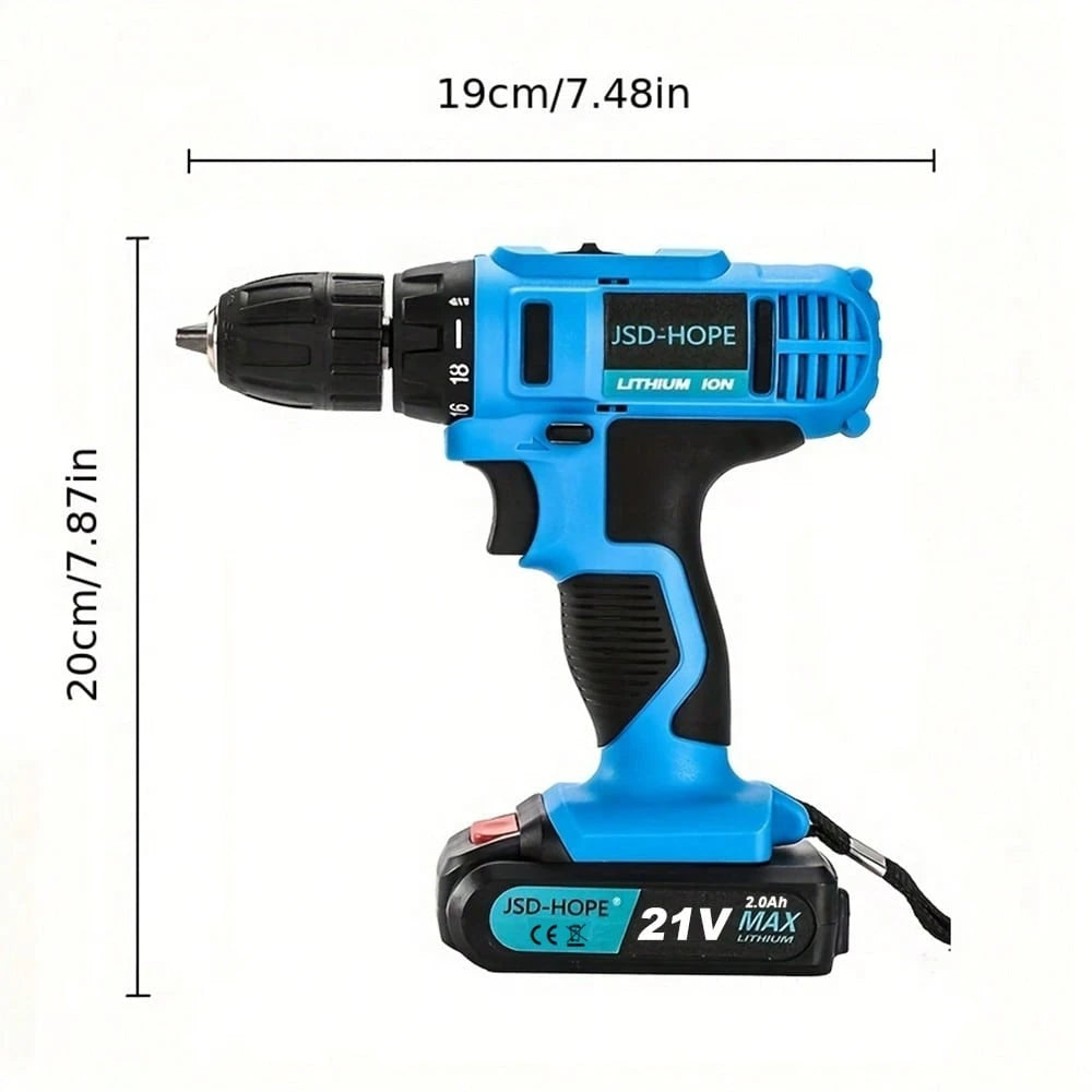 JSD-HOPE 21V Electric Drill, High-Speed Impact Drill, 10mm Chuck, Dual-Speed Adjustment, LED Working Light, Household/Outdoor Multi-Functional Drill And Screw Tightening Power Tool, Men's Gift