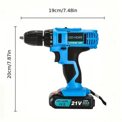 JSD-HOPE 21V Electric Drill, High-Speed Impact Drill, 10mm Chuck, Dual-Speed Adjustment, LED Working Light, Household/Outdoor Multi-Functional Drill And Screw Tightening Power Tool, Men's Gift