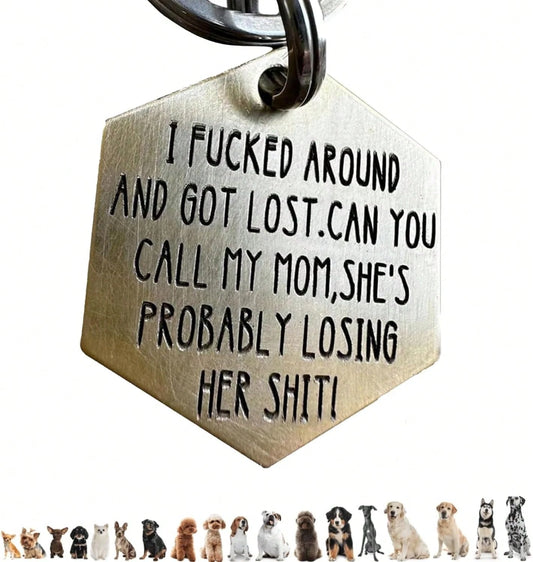 Kcsznk Funny Dog Tag,Stainless Steel Pet ID Tags, Personalized Got Lost Dog Collar Tag Puppy Tag Pet ID Tag,Call My Mom Before She Loses Her, Gift For Small Large Dogs Cats
