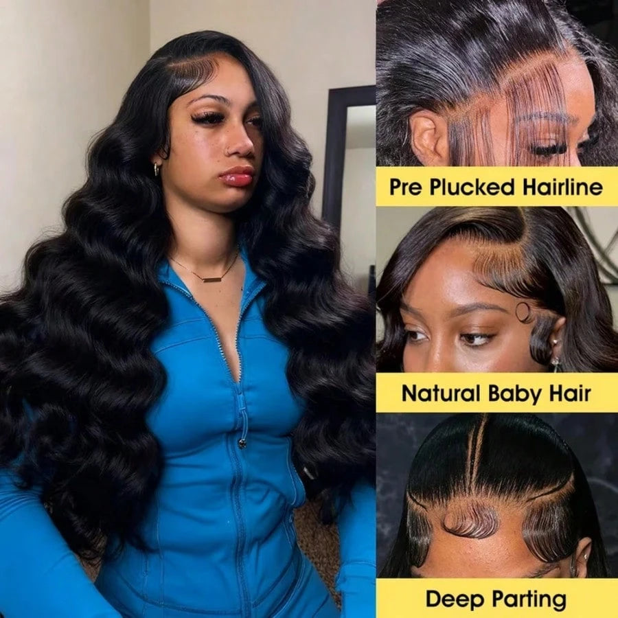 KGIFH 30 40 Inch 13x6 Body Wave Lace Front Wigs Human Hair 250% Density Body Wave Lace Frontal Wigs Pre Plucked 15A Brazilian Virgin HD Transparent Glueless Human Hair Wig For Women Ear To Ear Long Ha