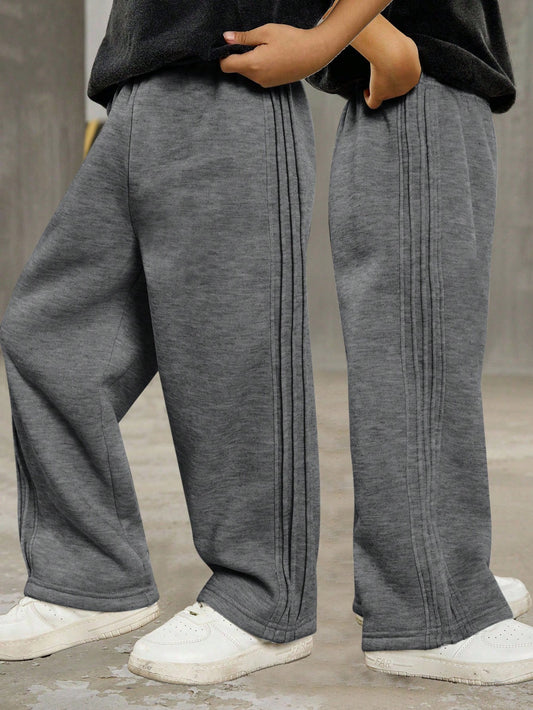 Kids 1-Pack Boys Casual Loose Pleated Sweatpants,Fashionable Comfortable Thick For School,College Street Style Versatile Sports Winter Pants For Daily