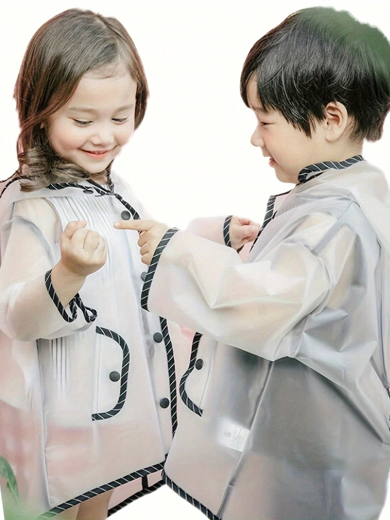 Kids Boys Girls Rain Coat Waterproof Hooded Protective Poncho Jacket With Pockets 1-10 Years