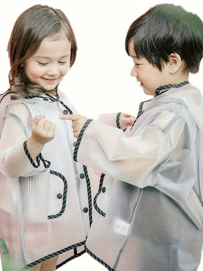Kids Boys Girls Rain Coat Waterproof Hooded Protective Poncho Jacket With Pockets 1-10 Years