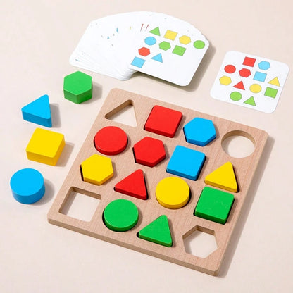 Kids Wooden Early Education Color & Shape Matching Game Toy Set, Suitable For 2-4 Years Old Boys And Girls Color And Shape Recognition Matching Interactive Game Toy, Comes With 30 Game Cards, Birthday