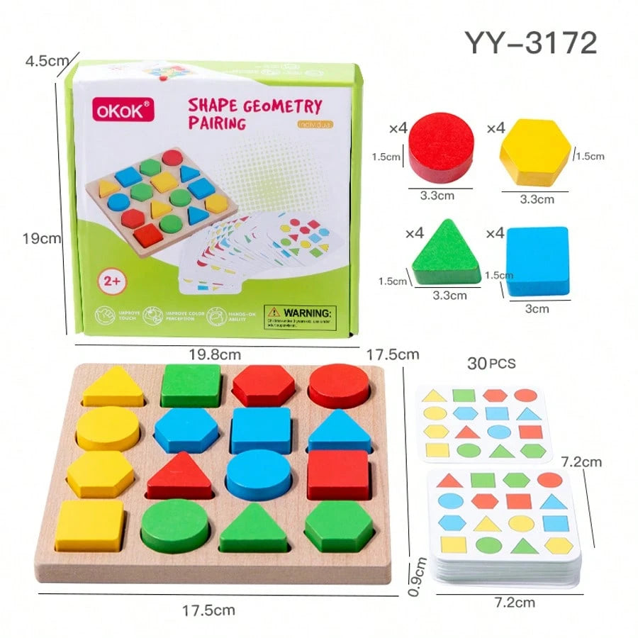 Kids Wooden Early Education Color & Shape Matching Game Toy Set, Suitable For 2-4 Years Old Boys And Girls Color And Shape Recognition Matching Interactive Game Toy, Comes With 30 Game Cards, Birthday