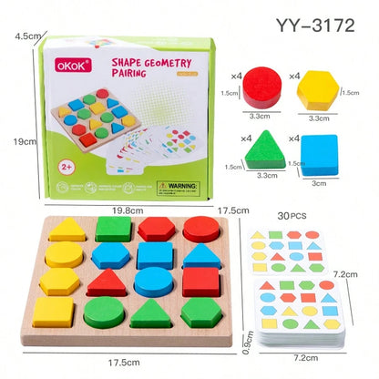Kids Wooden Early Education Color & Shape Matching Game Toy Set, Suitable For 2-4 Years Old Boys And Girls Color And Shape Recognition Matching Interactive Game Toy, Comes With 30 Game Cards, Birthday