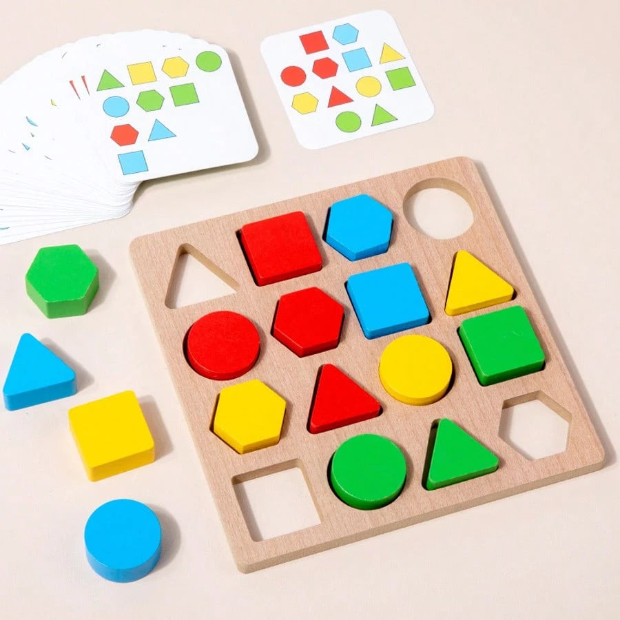 Kids Wooden Early Education Color & Shape Matching Game Toy Set, Suitable For 2-4 Years Old Boys And Girls Color And Shape Recognition Matching Interactive Game Toy, Comes With 30 Game Cards, Birthday