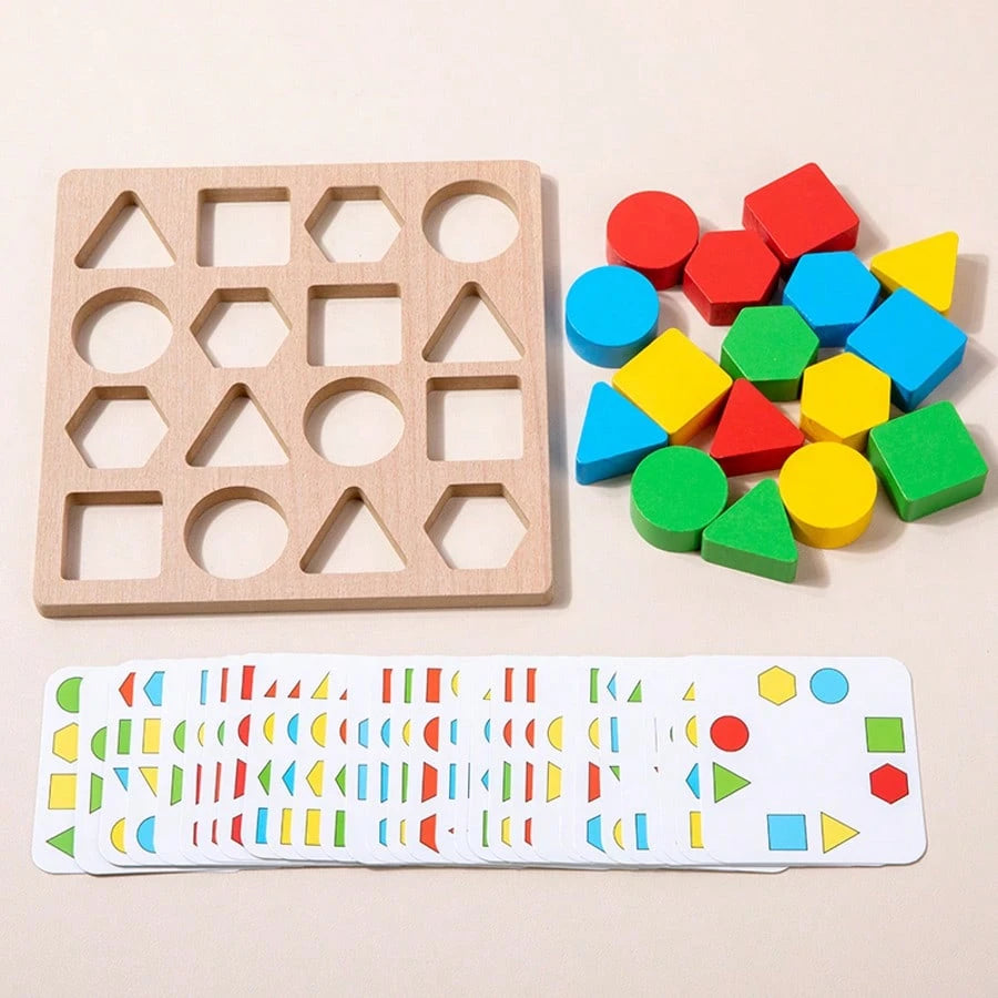 Kids Wooden Early Education Color & Shape Matching Game Toy Set, Suitable For 2-4 Years Old Boys And Girls Color And Shape Recognition Matching Interactive Game Toy, Comes With 30 Game Cards, Birthday