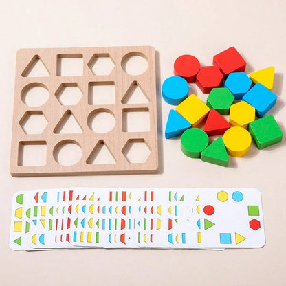 Kids Wooden Early Education Color & Shape Matching Game Toy Set, Suitable For 2-4 Years Old Boys And Girls Color And Shape Recognition Matching Interactive Game Toy, Comes With 30 Game Cards, Birthday
