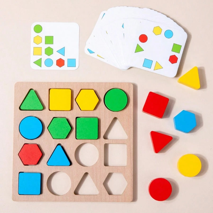 Kids Wooden Early Education Color & Shape Matching Game Toy Set, Suitable For 2-4 Years Old Boys And Girls Color And Shape Recognition Matching Interactive Game Toy, Comes With 30 Game Cards, Birthday