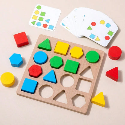 Kids Wooden Early Education Color & Shape Matching Game Toy Set, Suitable For 2-4 Years Old Boys And Girls Color And Shape Recognition Matching Interactive Game Toy, Comes With 30 Game Cards, Birthday
