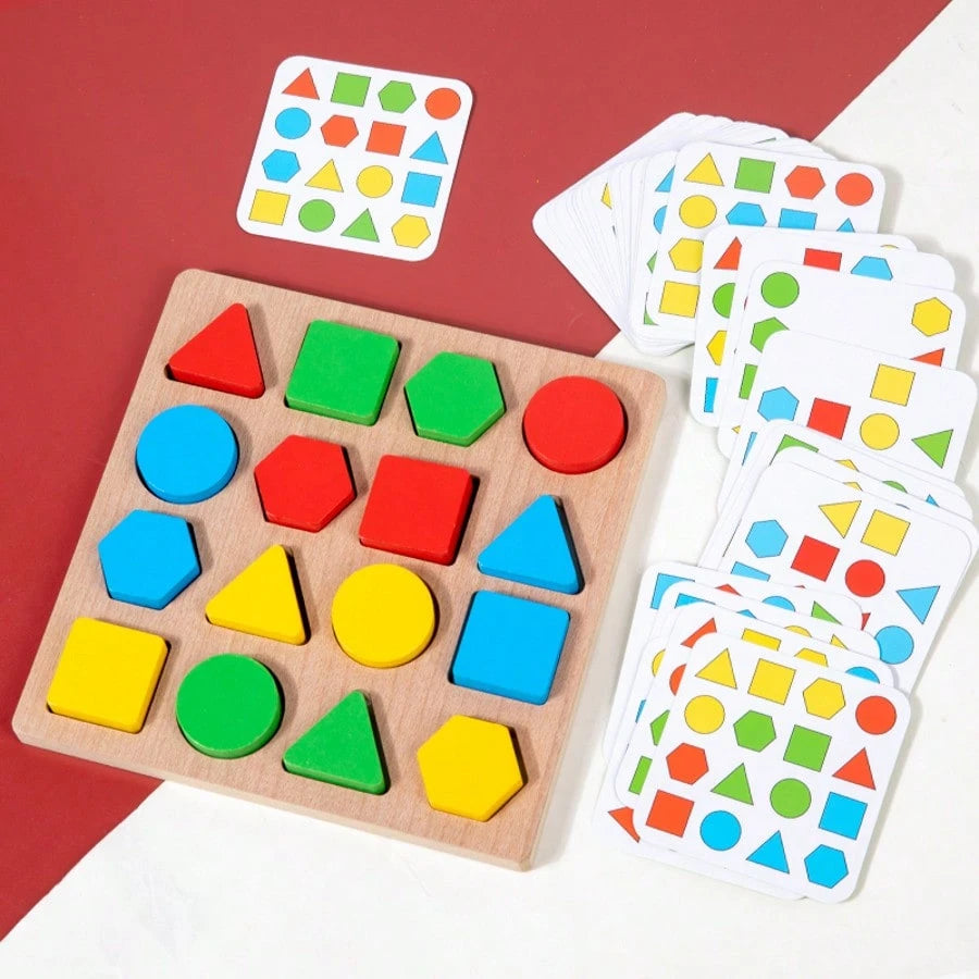 Kids Wooden Early Education Color & Shape Matching Game Toy Set, Suitable For 2-4 Years Old Boys And Girls Color And Shape Recognition Matching Interactive Game Toy, Comes With 30 Game Cards, Birthday
