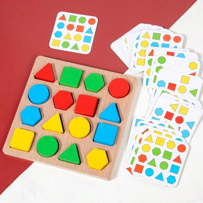 Kids Wooden Early Education Color & Shape Matching Game Toy Set, Suitable For 2-4 Years Old Boys And Girls Color And Shape Recognition Matching Interactive Game Toy, Comes With 30 Game Cards, Birthday