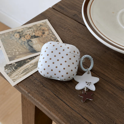 Korean Style Minimalist Blue Background Brown Polka Dot + Pendant Earphone Case Suitable For Pro 3 New Pro 2 Protective Cover Pro Cute Apple 4 Minimalist 3 Personalized 1/2 Generation Women's Earphone