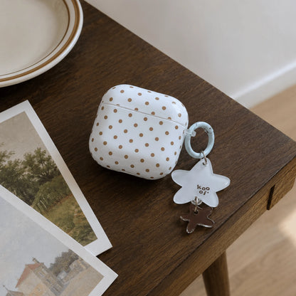 Korean Style Minimalist Blue Background Brown Polka Dot + Pendant Earphone Case Suitable For Pro 3 New Pro 2 Protective Cover Pro Cute Apple 4 Minimalist 3 Personalized 1/2 Generation Women's Earphone