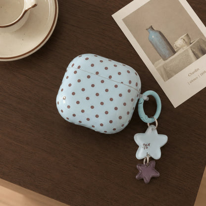 Korean Style Minimalist Blue Background Brown Polka Dot + Pendant Earphone Case Suitable For Pro 3 New Pro 2 Protective Cover Pro Cute Apple 4 Minimalist 3 Personalized 1/2 Generation Women's Earphone