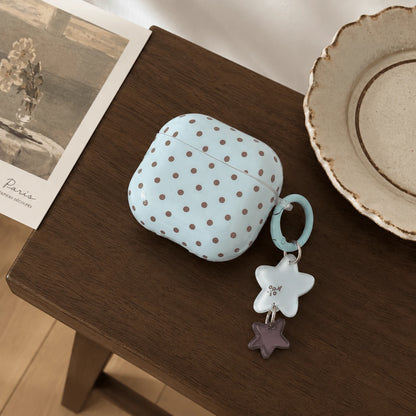 Korean Style Minimalist Blue Background Brown Polka Dot + Pendant Earphone Case Suitable For Pro 3 New Pro 2 Protective Cover Pro Cute Apple 4 Minimalist 3 Personalized 1/2 Generation Women's Earphone