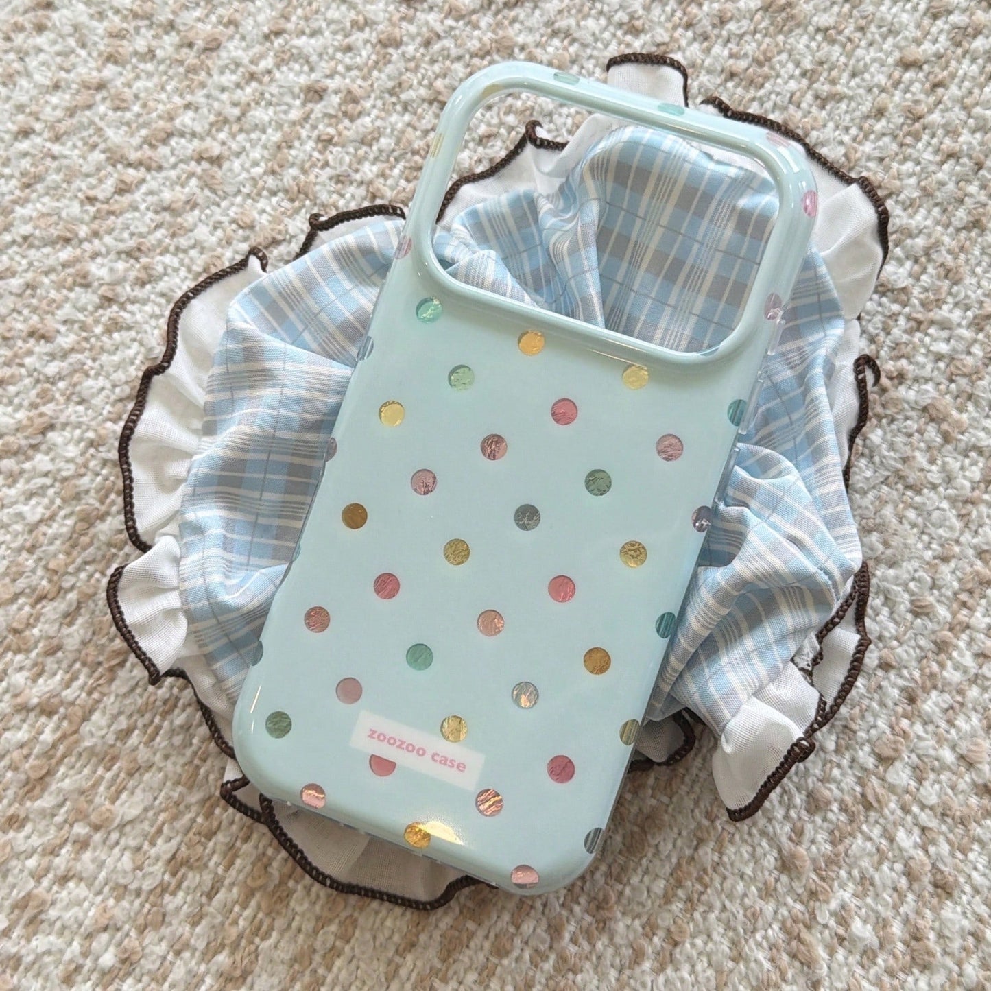 Korean Style Minimalist Round Edge Blue Base Colorful Polka Dot Phone Case Compatible With Apple 17 Pro Max, 16 Pro Max, Cute For Girls, Fashionable Compatible With Iphone 15 Pro, 14, 13