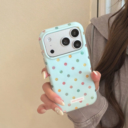 Korean Style Minimalist Round Edge Blue Base Colorful Polka Dot Phone Case Compatible With Apple 17 Pro Max, 16 Pro Max, Cute For Girls, Fashionable Compatible With Iphone 15 Pro, 14, 13