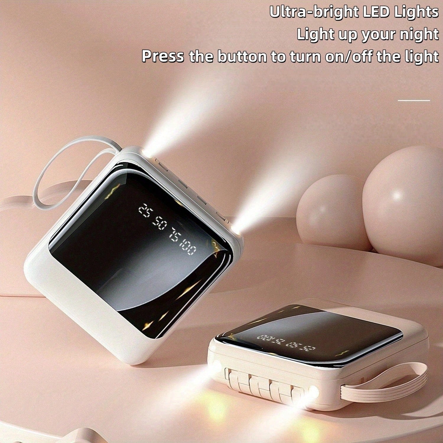 LADAPU 10000mAh Mini Cute Pocket Size Pink-15W Fast Charging Portable Power Bank, Small Size Large Capacity High Appearance, Built-In 4-In1- Detachable Cables, High-Speed Rechargeable Battery, Gifts F