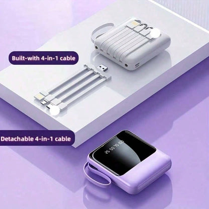LADAPU 10000mAh Mini Cute Pocket Size Pink-15W Fast Charging Portable Power Bank, Small Size Large Capacity High Appearance, Built-In 4-In1- Detachable Cables, High-Speed Rechargeable Battery, Gifts F