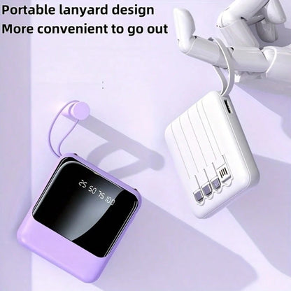 LADAPU 10000mAh Mini Cute Pocket Size Pink-15W Fast Charging Portable Power Bank, Small Size Large Capacity High Appearance, Built-In 4-In1- Detachable Cables, High-Speed Rechargeable Battery, Gifts F