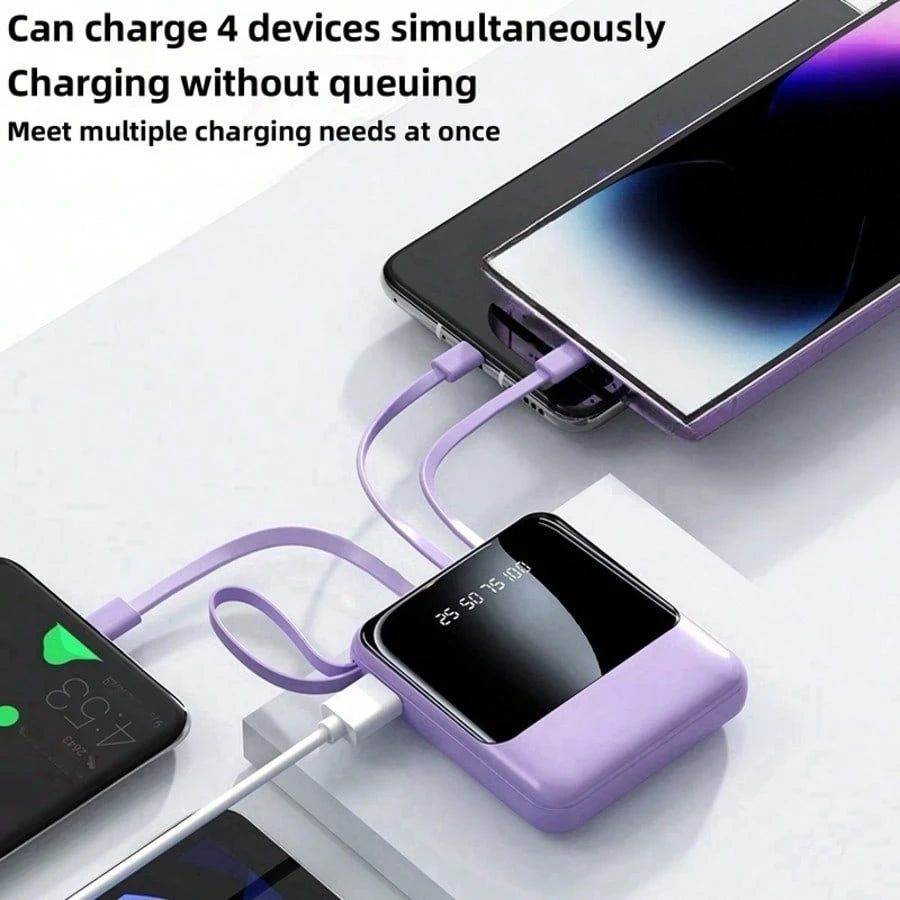 LADAPU 10000mAh Mini Cute Pocket Size Pink-15W Fast Charging Portable Power Bank, Small Size Large Capacity High Appearance, Built-In 4-In1- Detachable Cables, High-Speed Rechargeable Battery, Gifts F