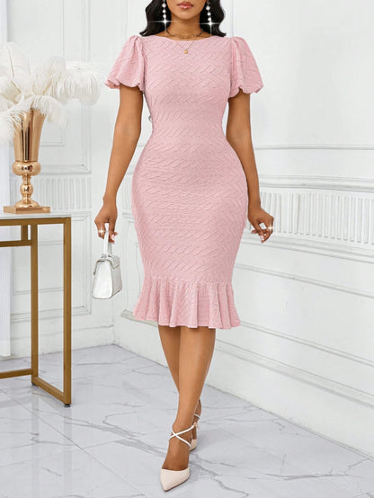 Lady Women Elegant Light Blue Short Puff Sleeve Mermaid Short Dress For Party,Dresses For Women Summer