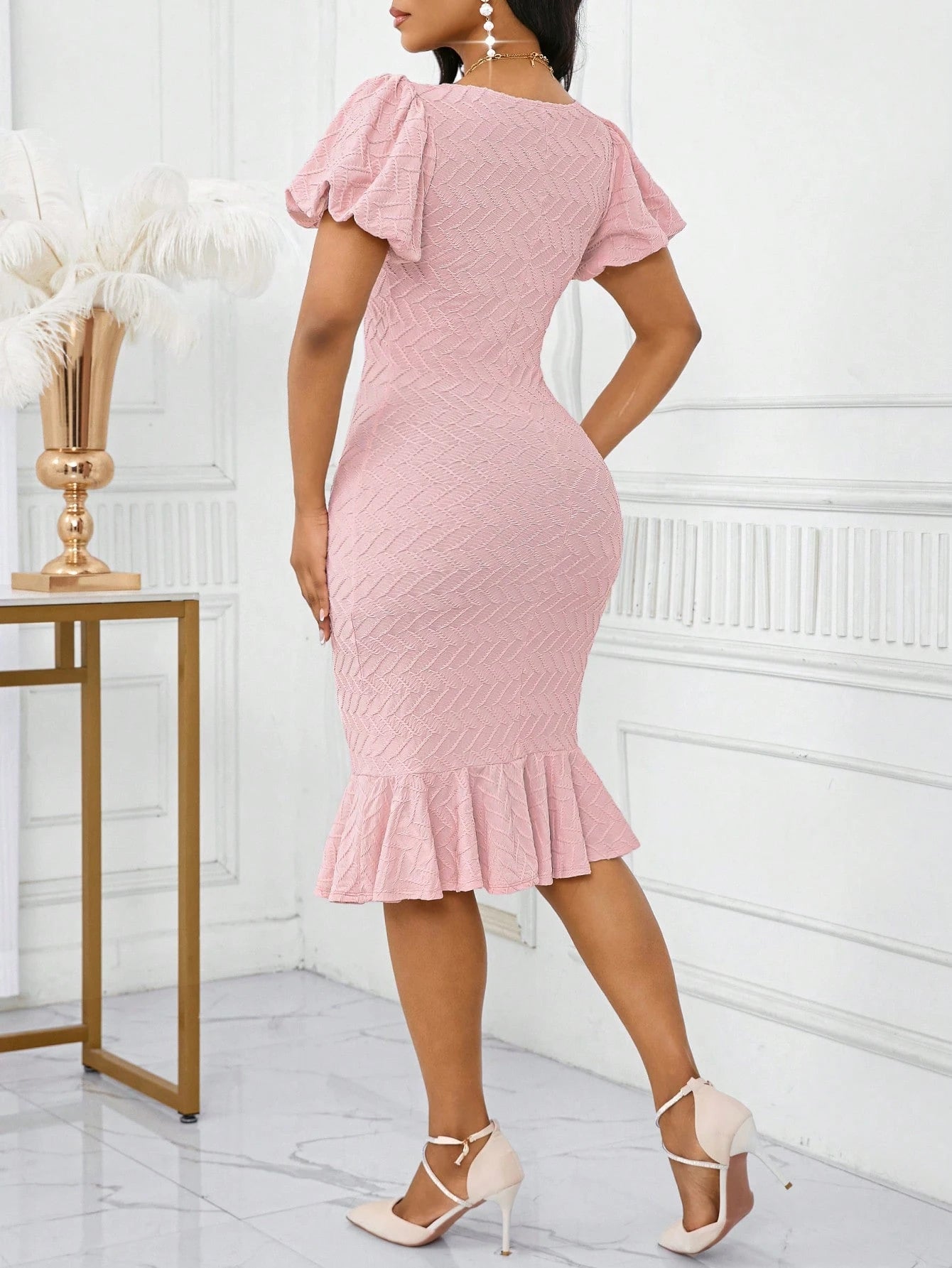 Lady Women Elegant Light Blue Short Puff Sleeve Mermaid Short Dress For Party,Dresses For Women Summer
