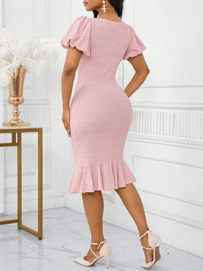 Lady Women Elegant Light Blue Short Puff Sleeve Mermaid Short Dress For Party,Dresses For Women Summer