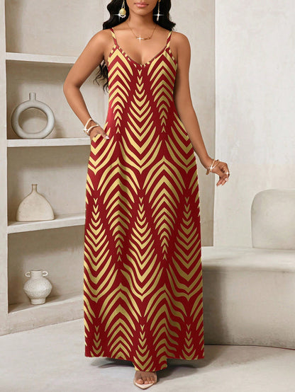Lady Women's Floral Print Slit Pocket Casual Tropical Sexy Maxi Slip Dress,Summer Dresses For Women Vacation Beach Beige