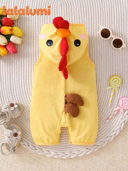 Lalalumi Newborn Baby Costumes Sleeveless Romper Yellow 3D Chick Cartoon Cute Bodysuit Summer Infant Suit