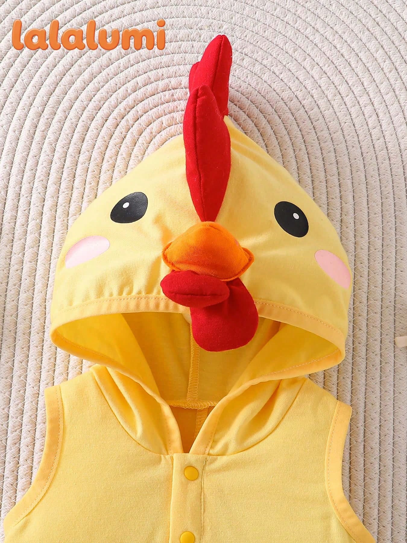 Lalalumi Newborn Baby Costumes Sleeveless Romper Yellow 3D Chick Cartoon Cute Bodysuit Summer Infant Suit