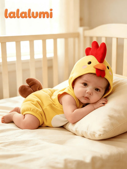 Lalalumi Newborn Baby Costumes Sleeveless Romper Yellow 3D Chick Cartoon Cute Bodysuit Summer Infant Suit