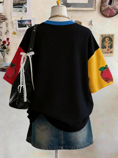 Lalippa Teacher's Day Digital Print Fashionable Minimalist Oversized Mid-Length Round Neck Drop Shoulder Women's T-Shirt, Gift For Friends