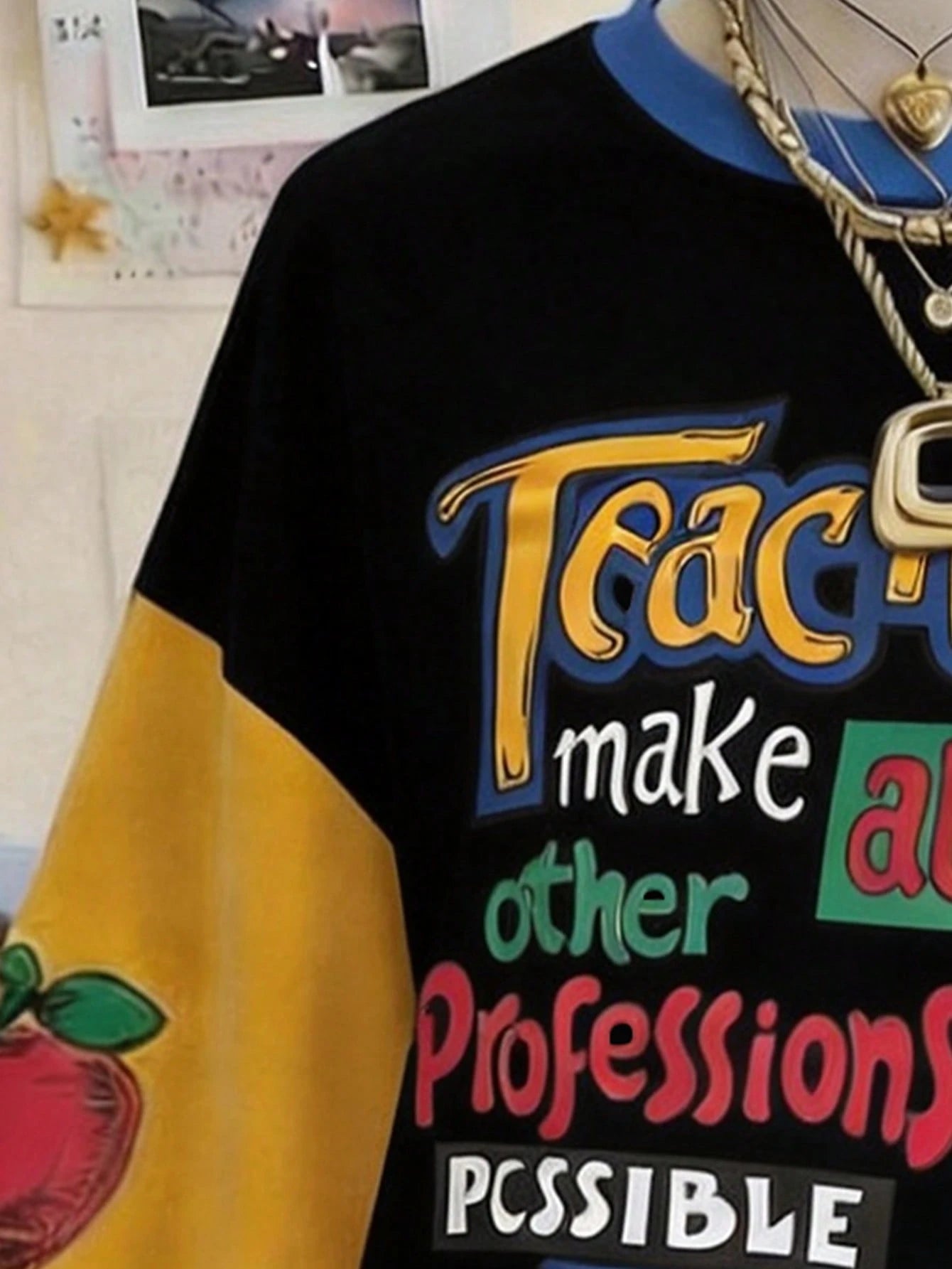 Lalippa Teacher's Day Digital Print Fashionable Minimalist Oversized Mid-Length Round Neck Drop Shoulder Women's T-Shirt, Gift For Friends