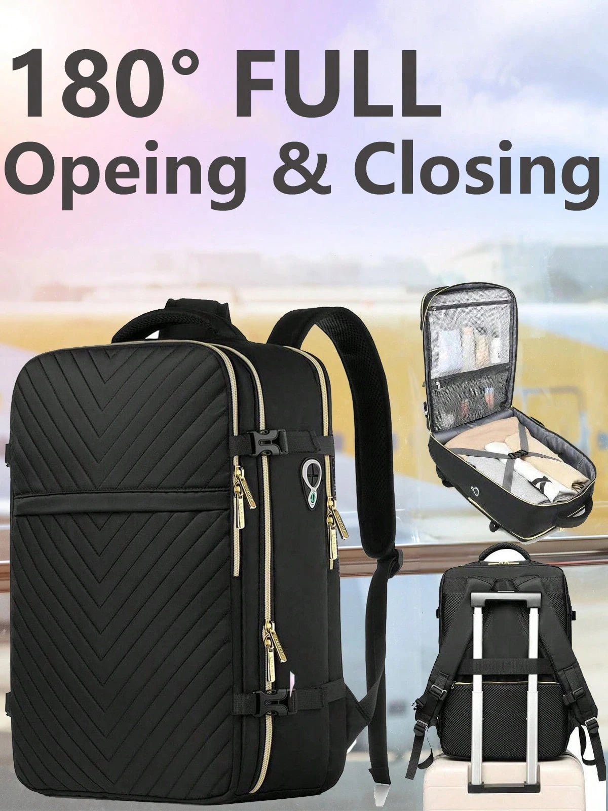 Large Carry On Travel Backpack- Flight Approved Waterproof Anti-Theft Luggage Daypack For Women Men Fit 17 Inch Laptop Business Weekender Overnight Backpack College Bag Personal Item Size Black