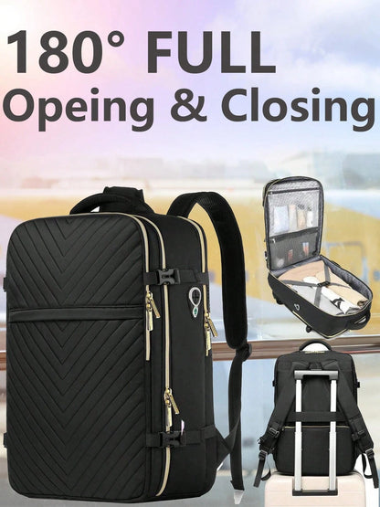 Large Carry On Travel Backpack- Flight Approved Waterproof Anti-Theft Luggage Daypack For Women Men Fit 17 Inch Laptop Business Weekender Overnight Backpack College Bag Personal Item Size Black