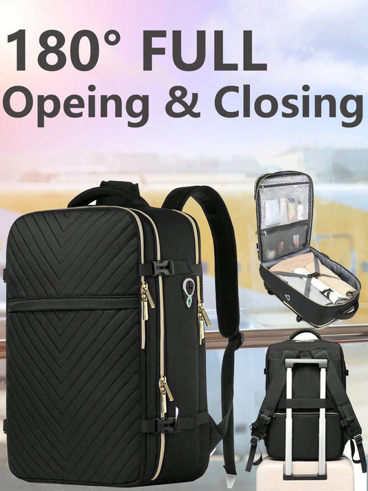 Large Carry On Travel Backpack- Flight Approved Waterproof Anti-Theft Luggage Daypack For Women Men Fit 17 Inch Laptop Business Weekender Overnight Backpack College Bag Personal Item Size Black
